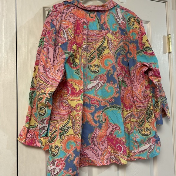 Chaps Ralph Lauren pastel paisley 3/4 sleeves button down shirt women’s 3x - Picture 5 of 5